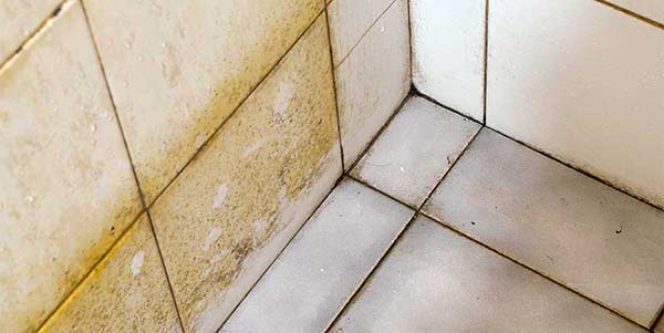 Beskidte og ødelagt fuger i bruseniche