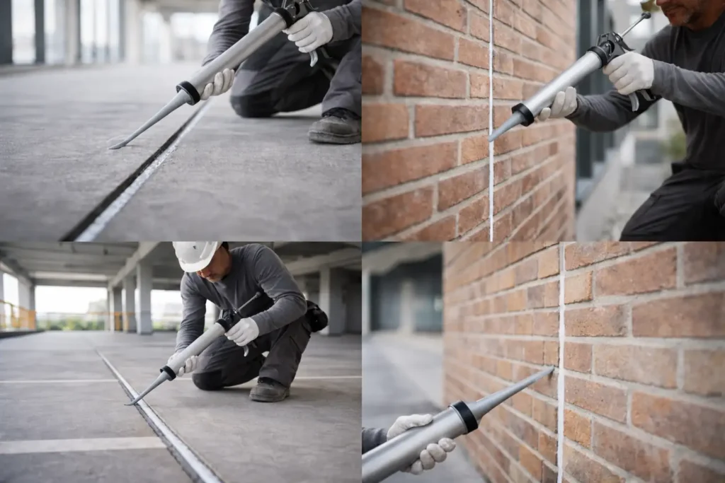 Mænd arbejder med dilatationsfuger.