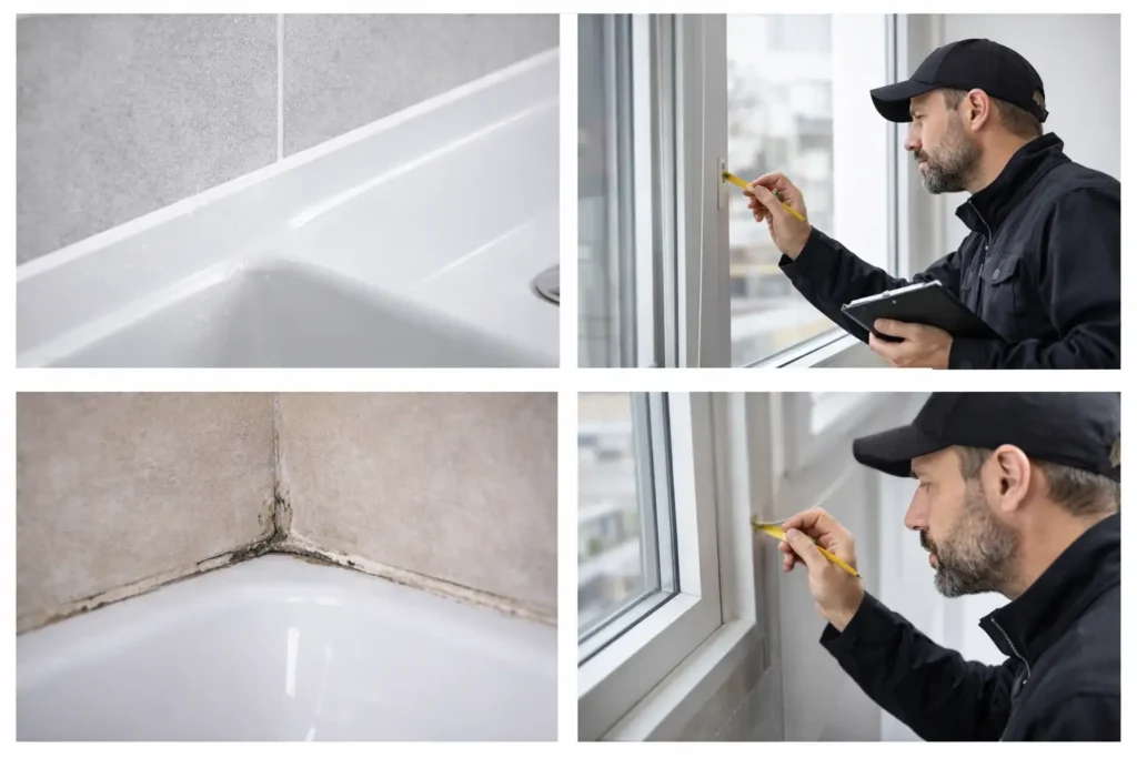 Fugemand arbejder med reparationer og inspektioner.